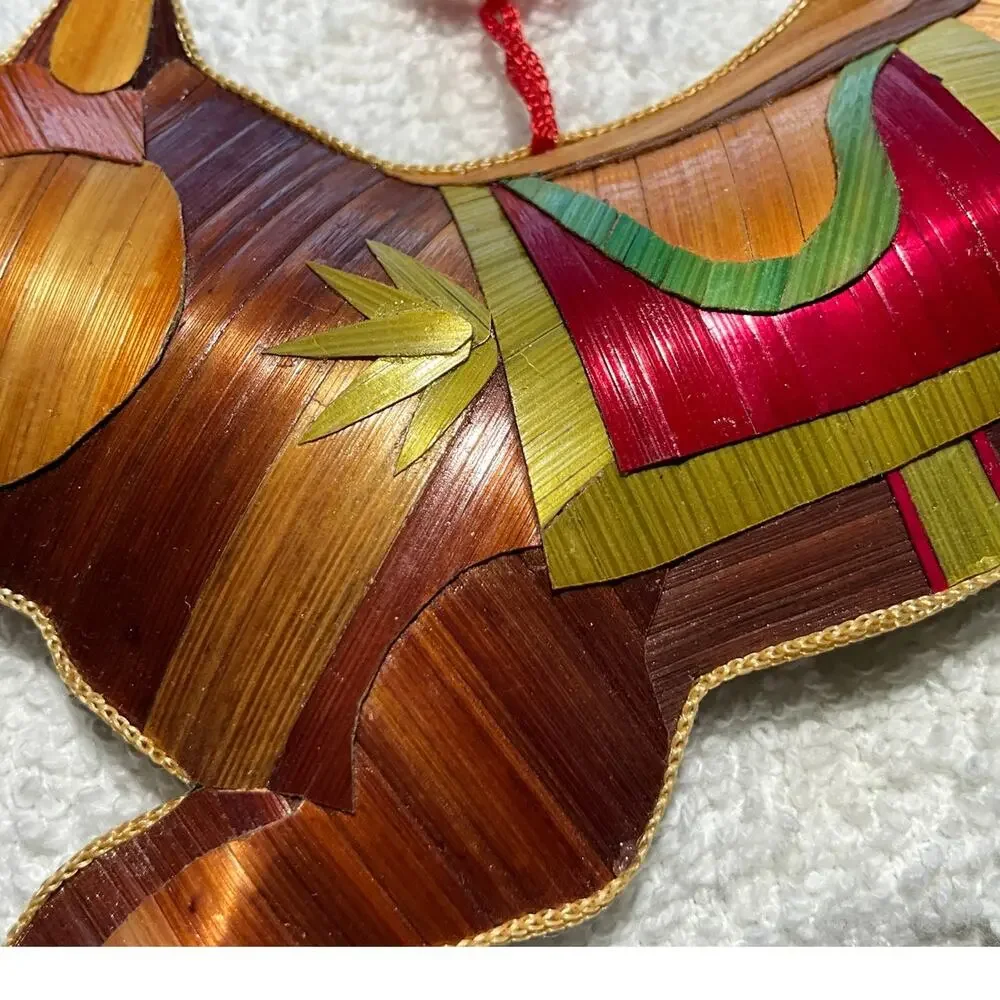 Rare Vintage Stuffed Pig Christmas Holiday Ornament Natural Leaves Material